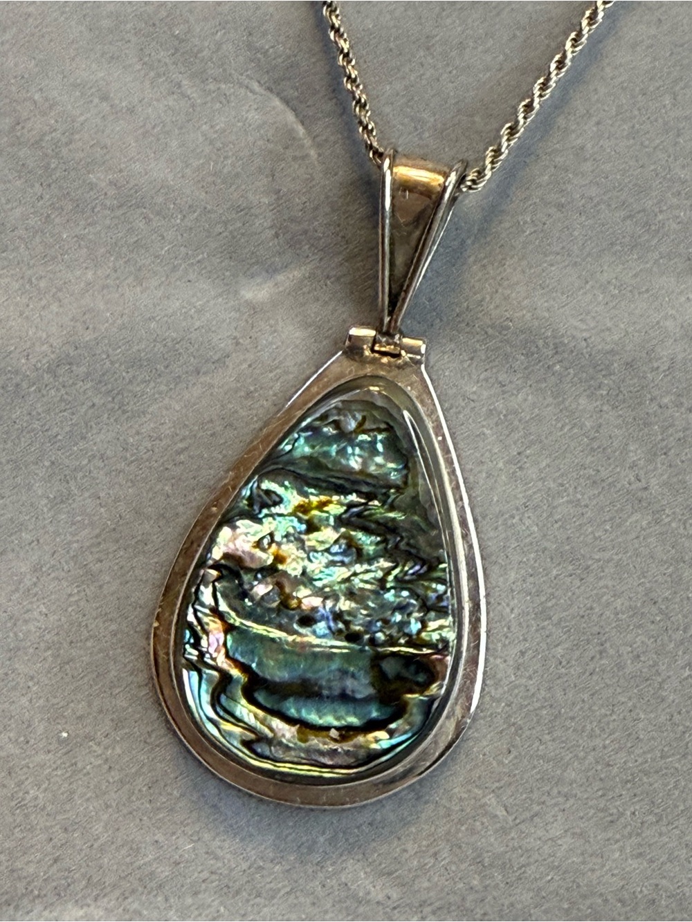 HUGE Abalone Shell Sterling Silver 925 ATI Mexico Dangle Pendant VTG Necklace, e - Picture 8 of 13